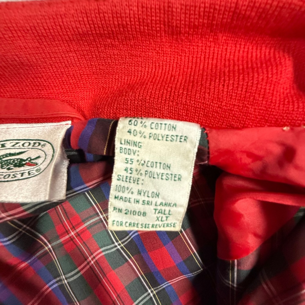 Vintage Izod Lacoste Harrington Jacket Red Plaid Lined Mens XLT Full Zip Coat - Picture 14 of 16